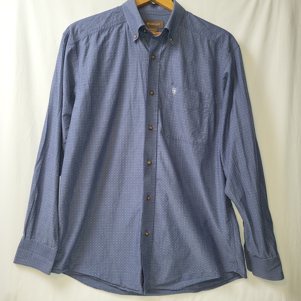 Ariat Blue Patterned Casual Button Down Shirt Men… - image 1